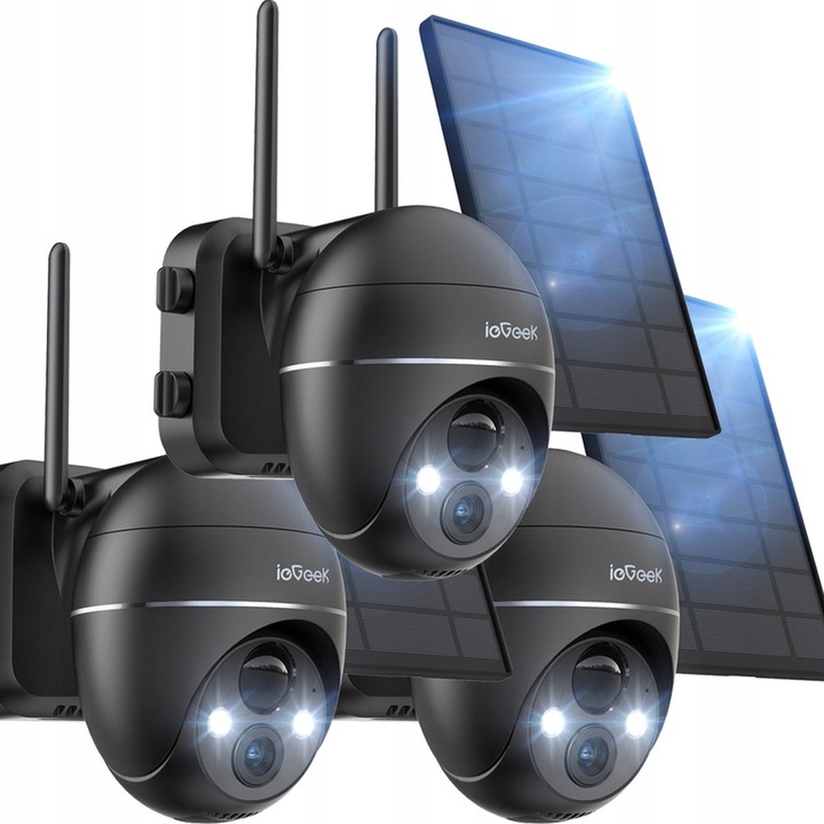 ieGeek Bewakingscamera voor buiten, accu, 2K camera, bewaking buiten, zonne-energie, 360° WLAN-camera, outdoor, draadloze buitencamera met gekleurd nachtzicht en PIR-persoonsherkenning, alarm, 3 stuks