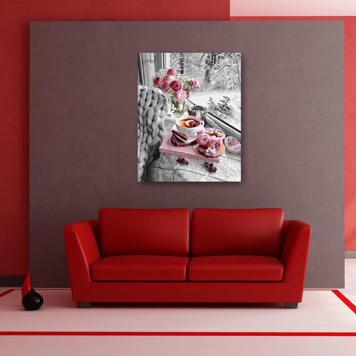Schilderen Op Nummer Volwassenen DIY Paint By Number Compleet Hobby Pakket op Frame met Vernis - ®Arty Bee - Winter Thee 40x50cm — afbeelding 3