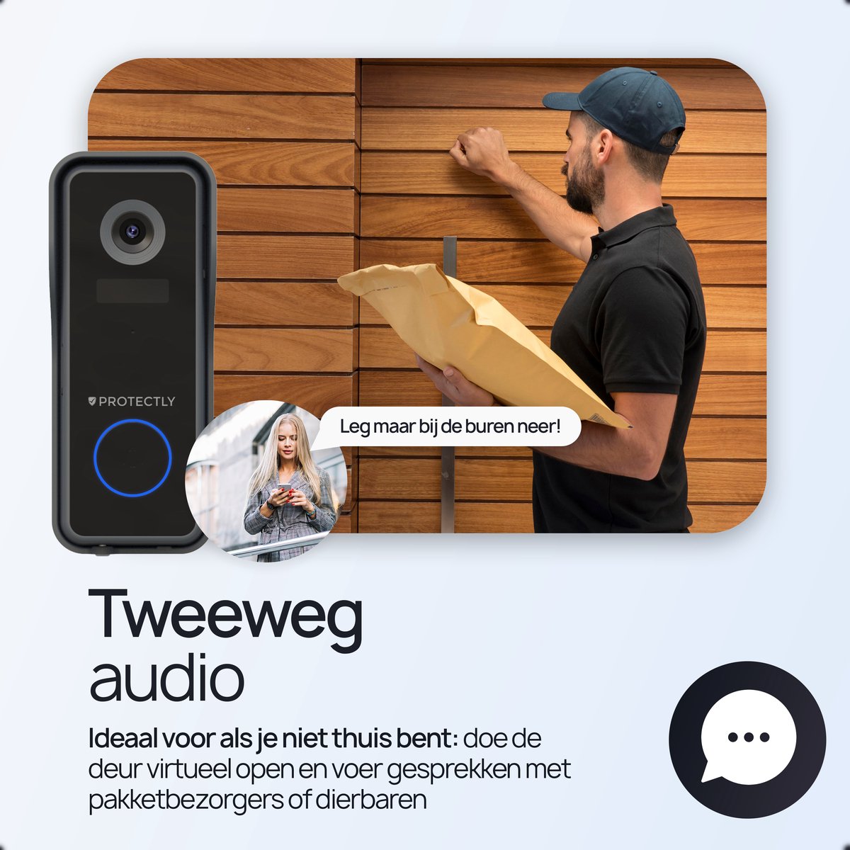 Afbeelding 3 van Protectly® Slimme Draadloze Video Deurbel Met Camera - 2K Ultra HD - Deurbellen Met Camera - Deurbel Draadloos WiFi - Waterdicht - Incl. Gong - Incl. 64GB SD - Geen abonnement
