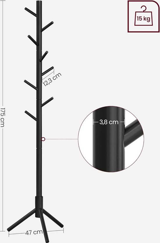 Vasagle RCR04WT Kapstok, Vrijstaande Kapstok Van Mas Hout In Boomvorm Met 8 Haken Voor Kleding Hoeden Tassen Hal Entree Wit 707461786