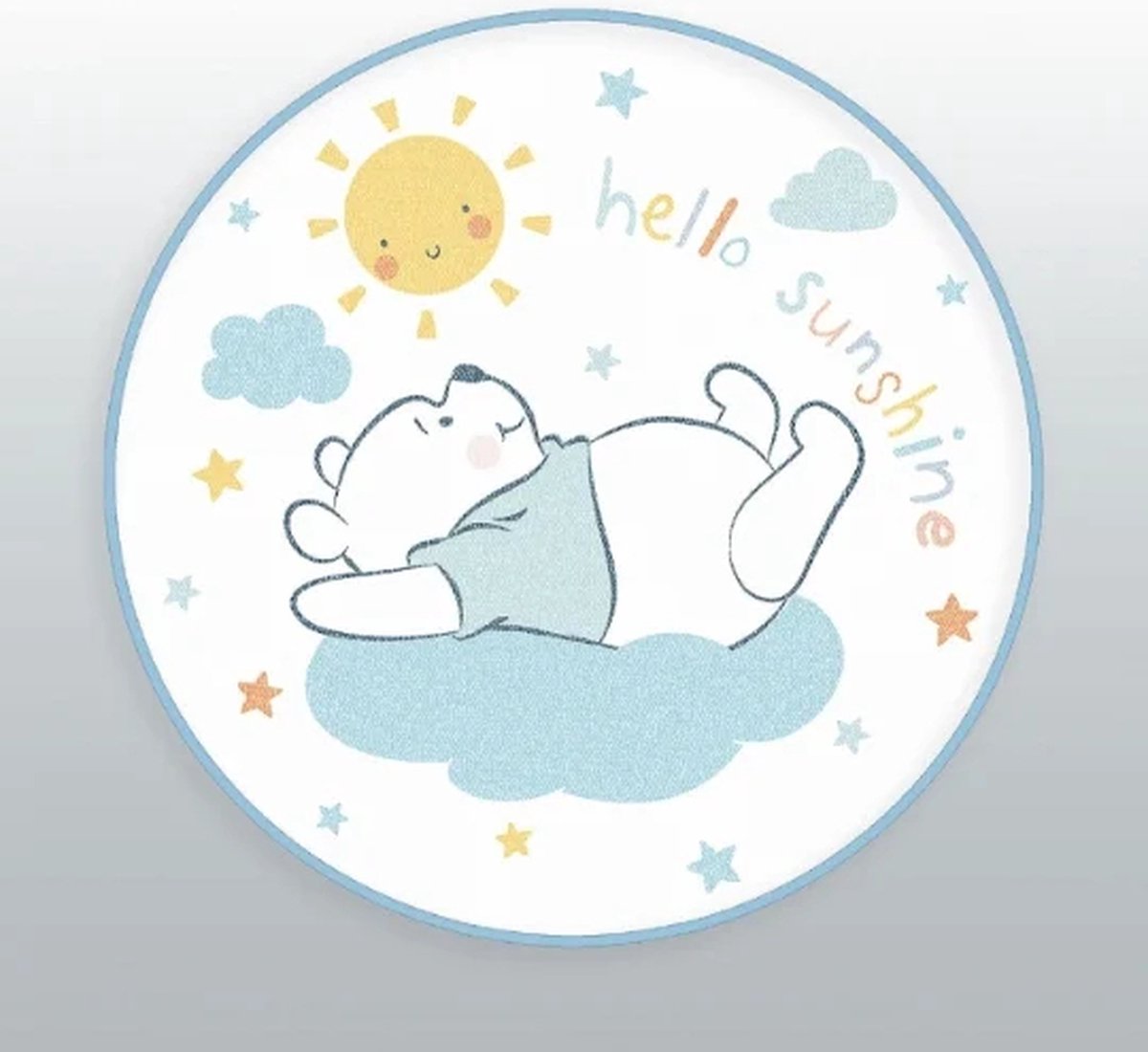 Rond vloerkleed - Winnie de Poeh - "Hello Sunshine" - Wit en Blauw - 90 cm