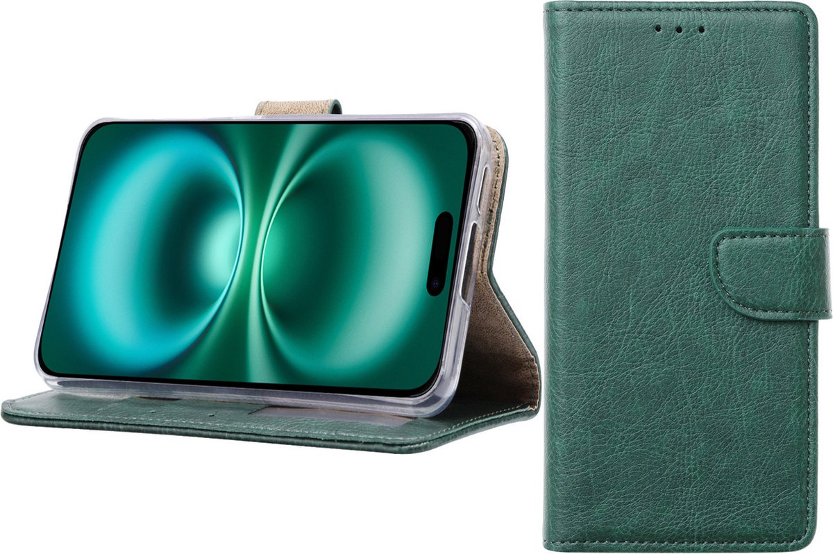 BixB Hoesje Geschikt voor iPhone 16 – portemonnee bookcase met pasjeshouder - Groen