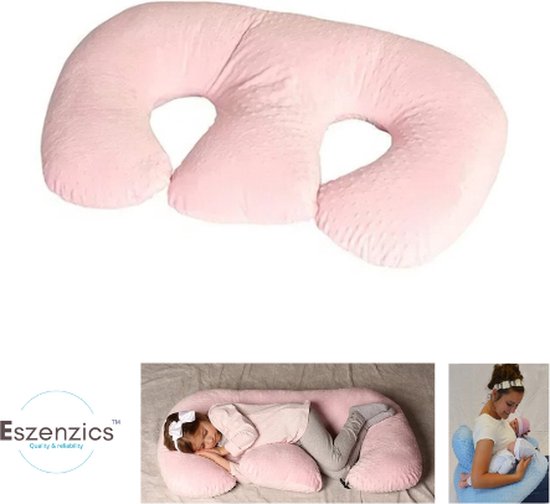 Eszenzics™ Voedingskussen - Multifunctioneel Verpleegkussen - Borstvoeding Tweeling - Wasbaar - Anti-Spugen - Babynest - Voeding Taillekussen - Moeder Zwangerschap Kussen - Roze