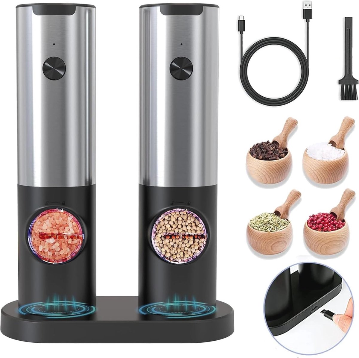 VonShef Lot De 2 Moulins à Poivre Et Sel électriques Noir Et Or Rose