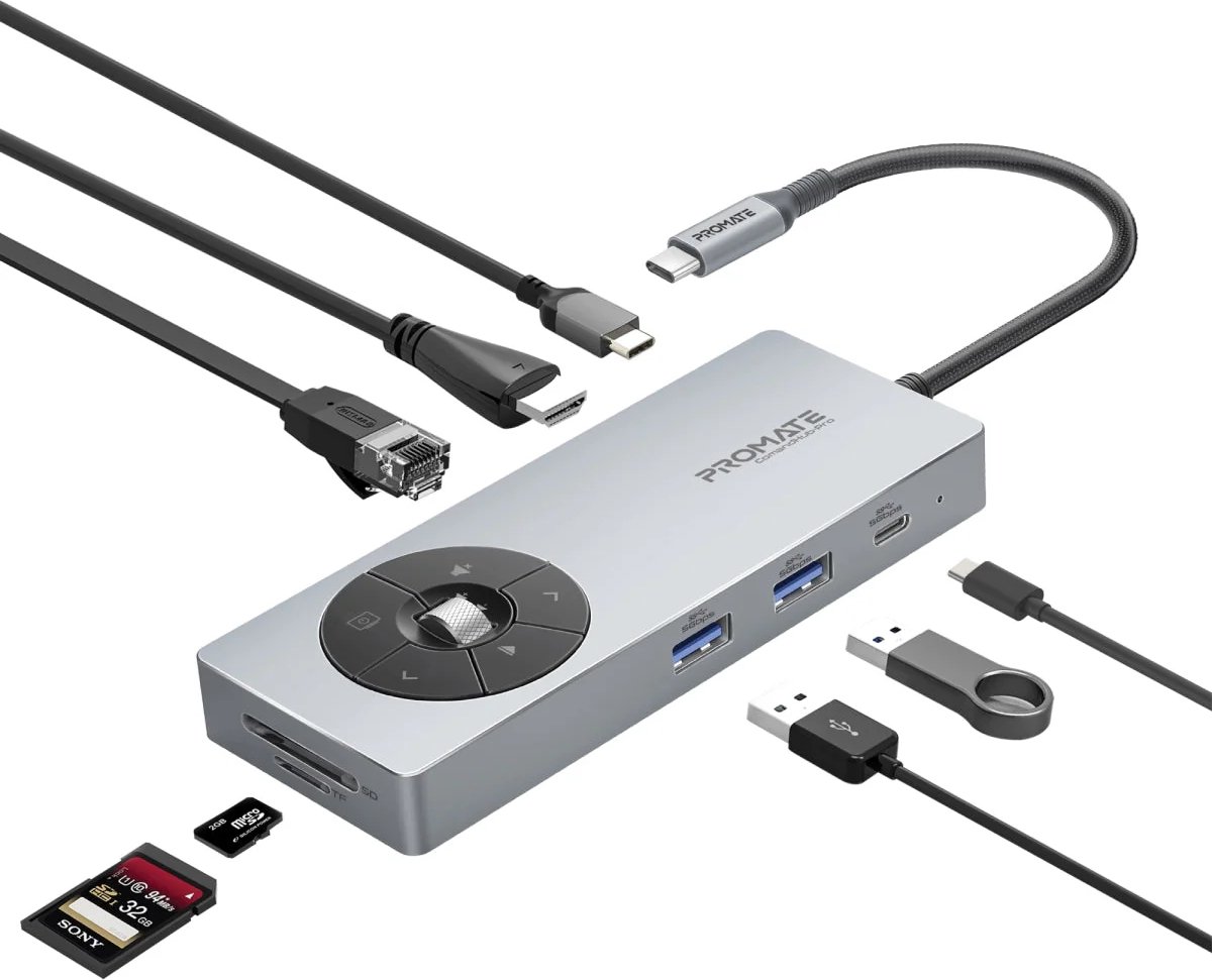 ProMate® ComandHub-Pro - 14-in-1 Multiport High-Speed USB-C Hub - PD100W Input - 5Gbps USB-C Port - 4K@60Hz HDMI - 1000Mbps Ethernet - Compact en Duurzaam - Plug-and-Play - Voor Professionals