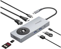 ProMate® ComandHub-Pro – 14-in-1 Multiport High-Speed USB-C Hub – PD100W Input – 5Gbps USB-C Port – 4K@60Hz HDMI – 1000Mbps Ethernet – Compact en Duurzaam – Plug-and-Play – Voor Professionals