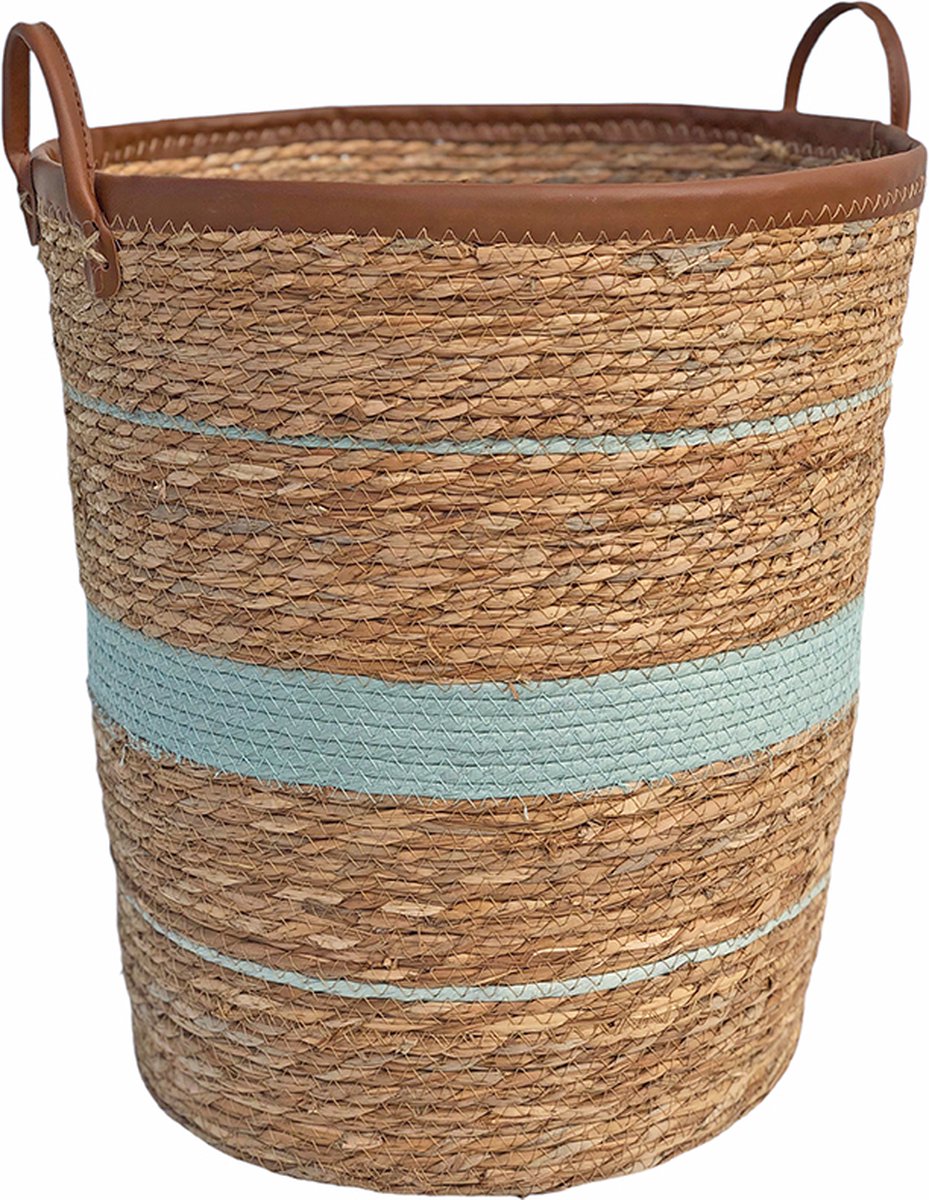 Goedkoopste Lavandoux - Wasmand - Zeegras - Ø45xH50 cm - Naturel/Blauw