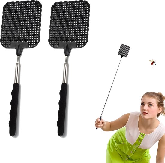 3 stuks uittrekbare vliegenmepper, draagbare vliegenmepper van kunststof, handmatige vliegenmepper voor vliegen, muggen en insecten, met een draagbaar touw (zwart 3 stuks uittrekbare vliegenmepper, draagbare vliegenmepper van kunststof, handmatige vliegenmepper voor vliegen, muggen en insecten, met een draagbaar touw (zwart