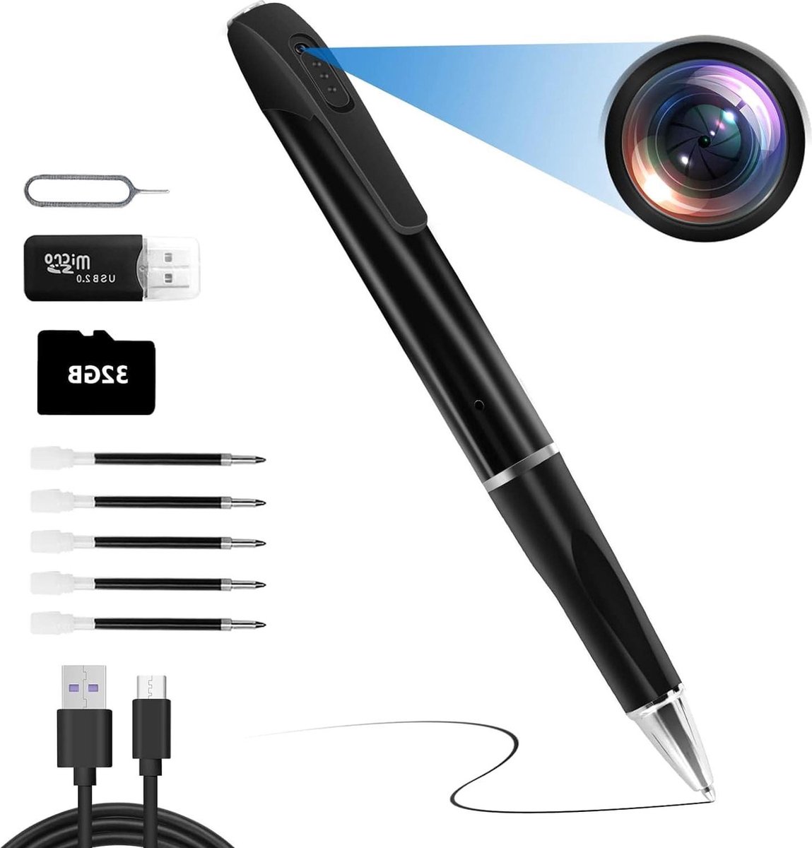 Spy Camera 1080p HD draagbare micro-camera met 32 GB geheugenkaart - geen geluid.