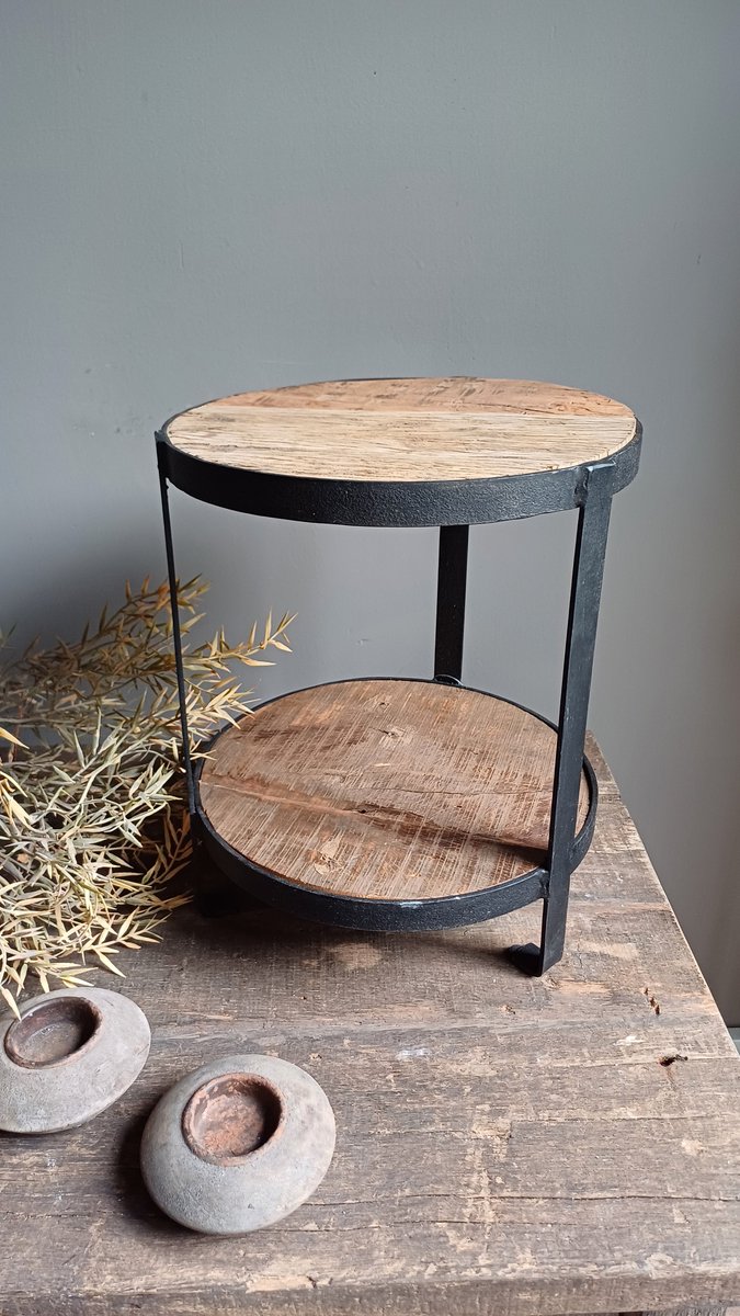 etagére 2 laags hout/metaal robuust landelijk