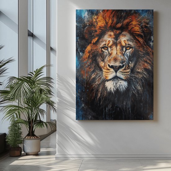 Canvas Schilderij - Wilde Dieren - Leeuw - Portret - 120x80x2 cm