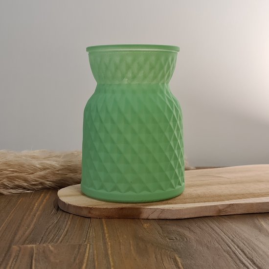 Glazen Vaas Groen - Geschikt voor bloemen of waxinelichtje - 13cm Hoog - Groen
