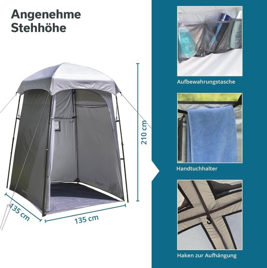 Camping douchegordijn met muggennet en snelle opbouw, 210 cm hoog en ondoorzichtig van Qeedo — afbeelding 4
