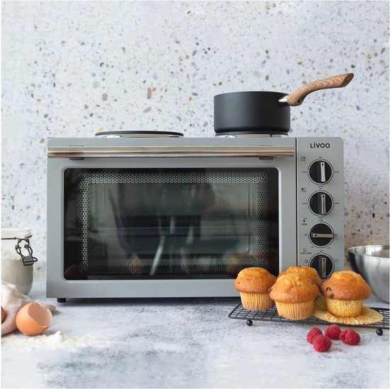 ICQN 42 liter mini-oven met kookplaten | 3800 W | Circulerende lucht ICQN 42 liter mini-oven met kookplaten | 3800 W | Circulerende lucht