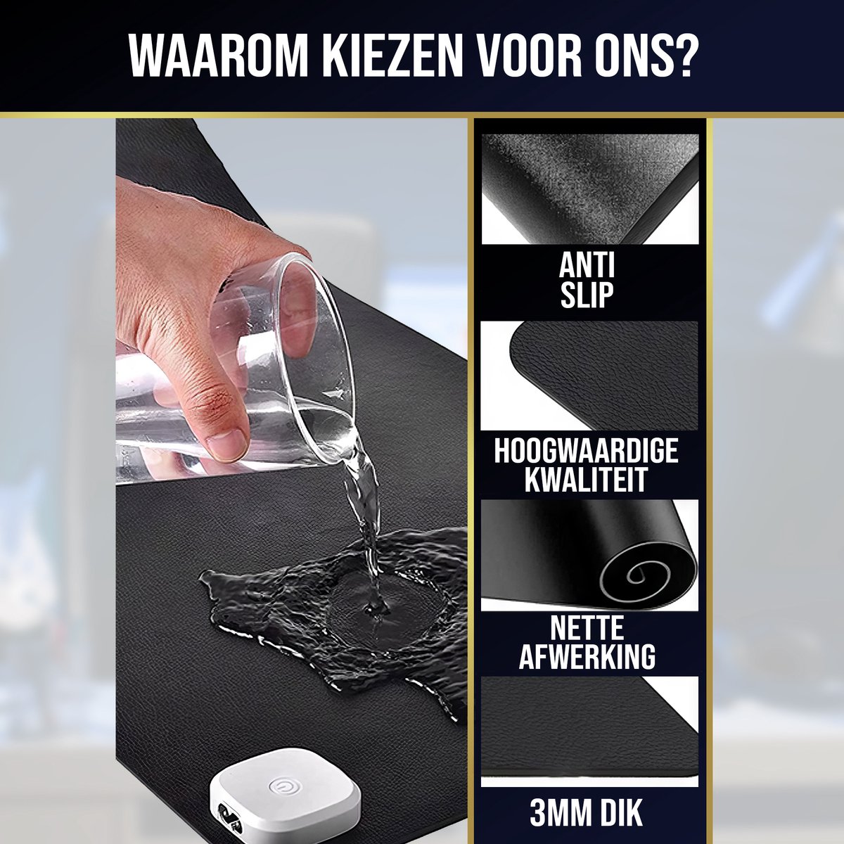 Bureauonderlegger, verwarmd: 80 x 33 cm, verwarmde muismat met