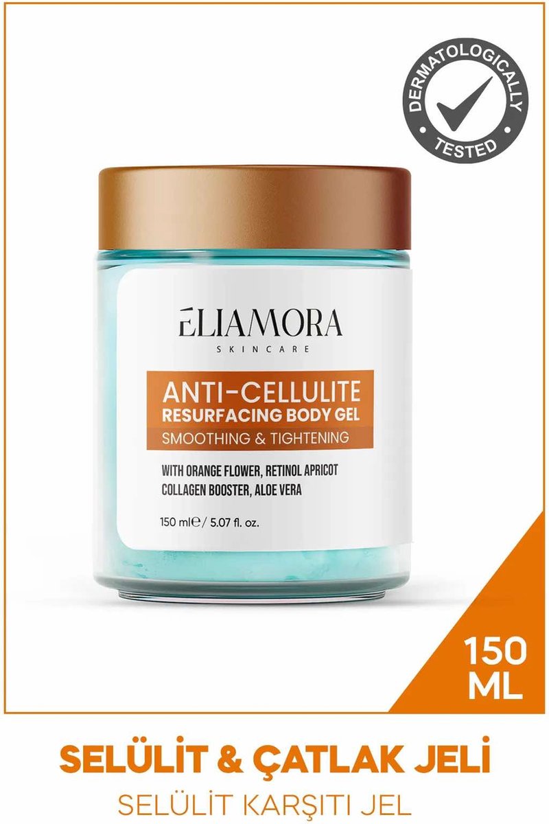 Goedkoopste Eliamora Anti-Cellulitis en Striae Gel Resurfacing Body gel - Lichaamsgel Verzachtend & Versterkend met Oranje bloem Retinol Abrikozen Collageen Booster Aloë Vera 150 ml