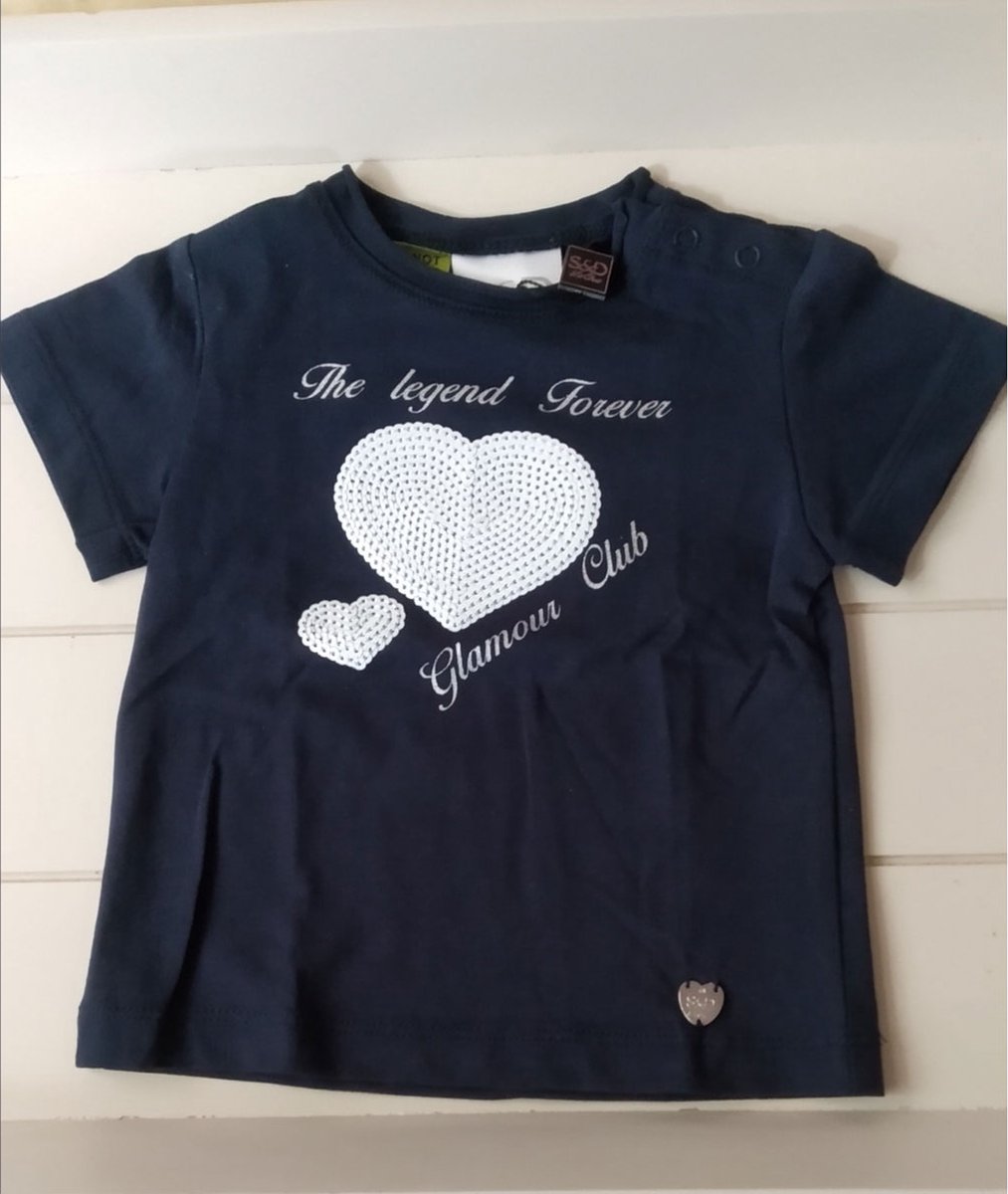 Le Chic t-shirt navy blauw met lovertjes hartjes maat 74