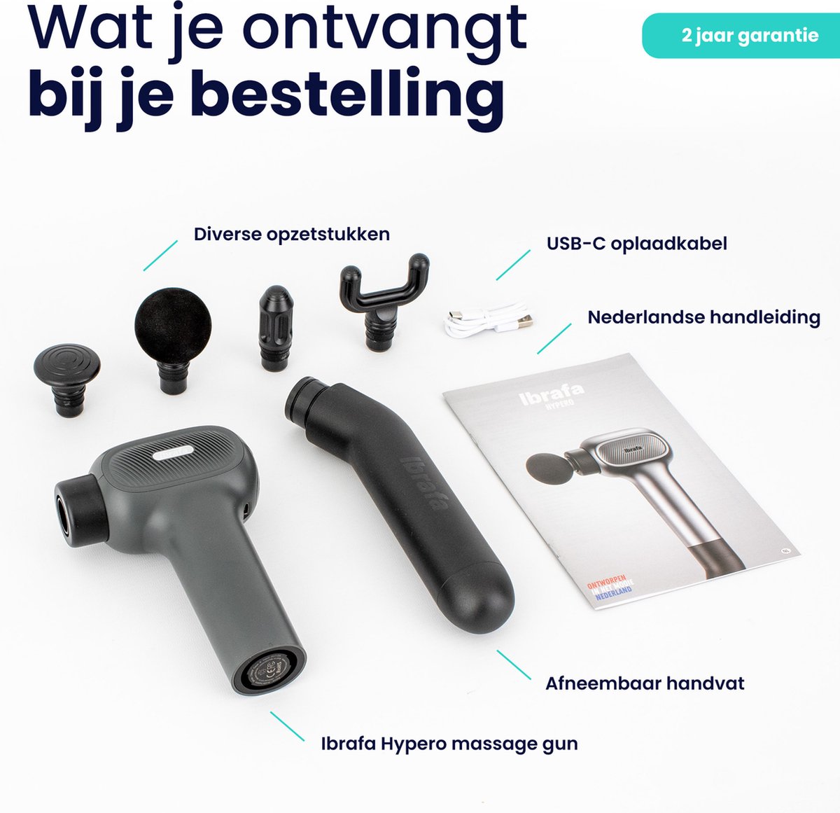 Afbeelding 3 van Ibrafa Hypero Massage Gun Professioneel - inclusief AI technologie - extra afneembare handvat - Massage pistool - Sport en Relax Massage Apparaat