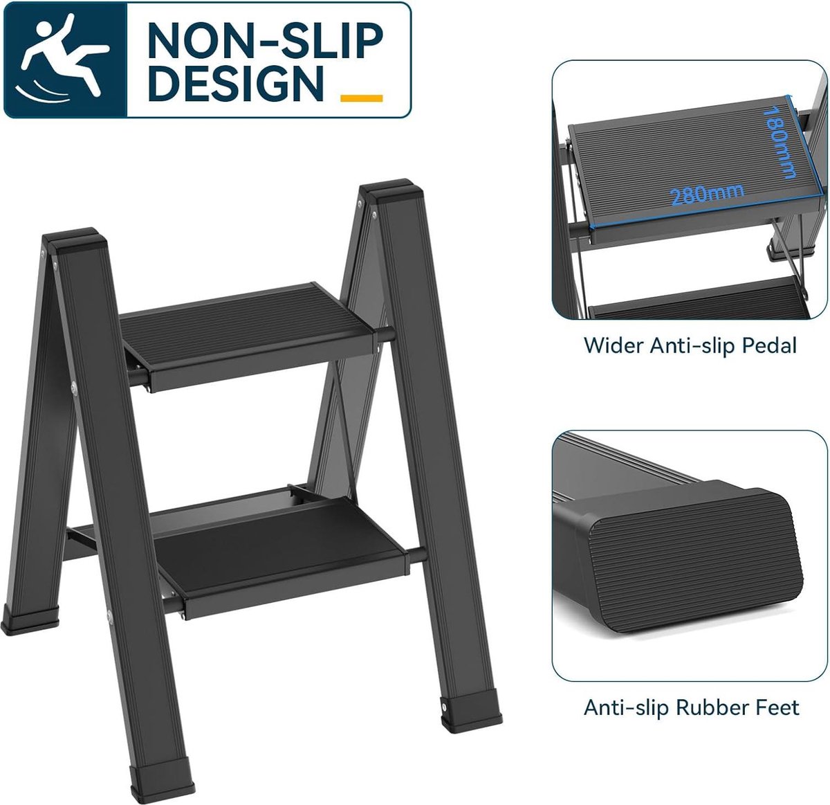 Vigar Opvouwbare Opstapladder 2 Treden - Groen, Tot 150 Kg, Lichtgewicht Stalen Kruk Met Handgreep