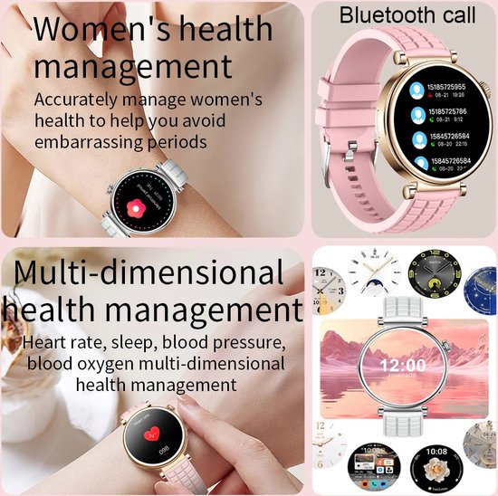 LIGE Slanke smartwatch voor dames, met bluetooth-oproep, 1,43 inch AMOLED smartwatch voor Android iOS, IP68 waterdicht, 180 wijzerplaten, 100 sport, 24 uur, hartslag/slaap, stappenteller, roségoud