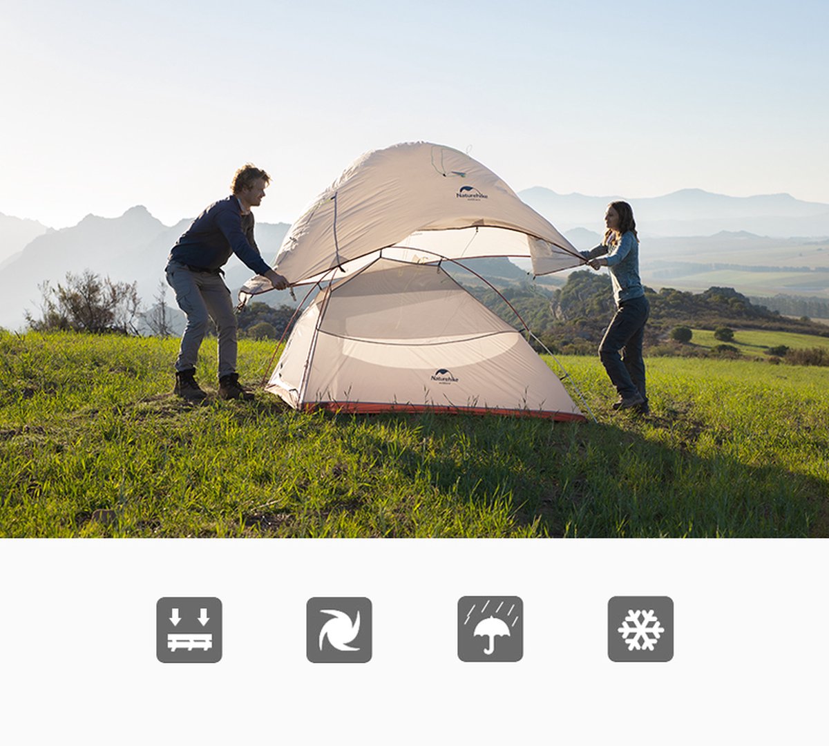 Naturehike Cloud Up 3 Upgraded – 3 persoons lichtgewicht tent – Waterdichte kampeertent – 20D 4000MM – Inclusief grondzeil – Outdoor trekking – Navy Blue – foto 5