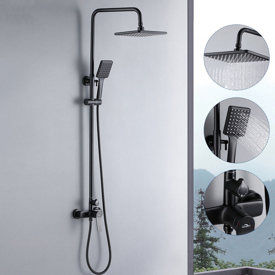 Douchesysteem Thermostatisch Plieger Napoli Met Douchekraan Hoofddouche 20cm En Handdouche 1 Stand Zwart