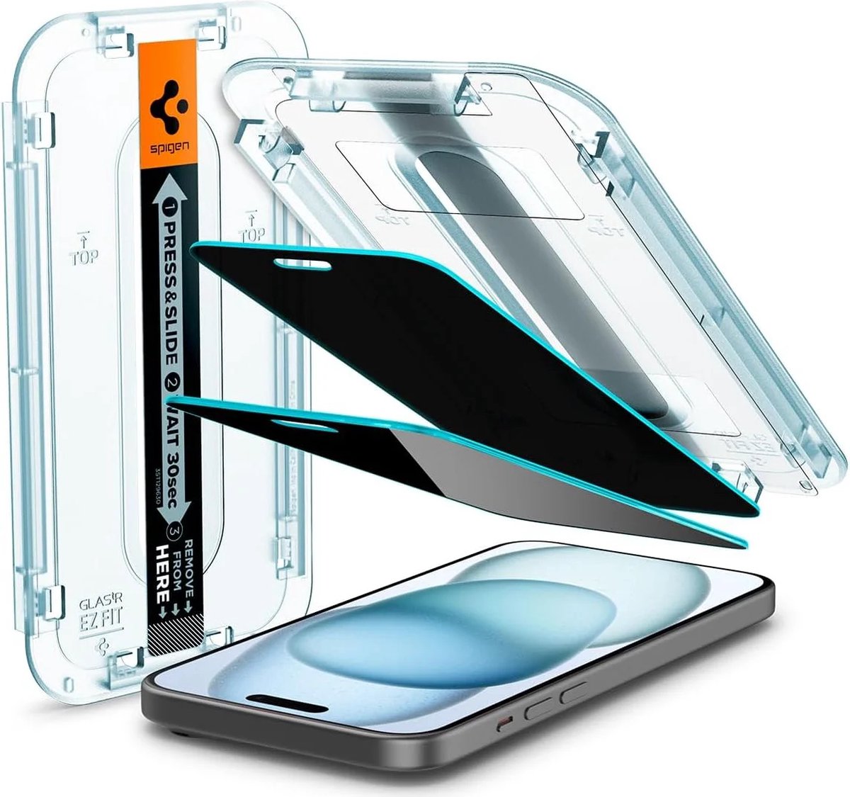 Spigen Geschikt voor Apple iPhone 16 - EZ Fit Glas.tR - Privacy Glass - Screenprotector - 2 Stuks