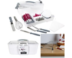 Complete Taartdecoratie Set - 44 Delig - Inclusief Bewaar Koffer - Taart accessoires - Spuitmondjes - Cake set - Bakken - Taart Decoratie - Taarten Maken - Wit
