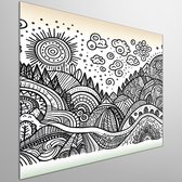 Doodle landschap schilderij | Levendig lijnenspel creëert betoverend landschap van verbeelding | Kunst - 60x60 centimeter op Dibond | Foto op Dibond
