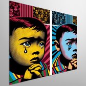 Pop art huilend kind schilderij | Tranen van kleur: hedendaags kunstwerk van huilend kind in pop-artstijl | Kunst - 60x60 centimeter op Dibond | Foto op Dibond
