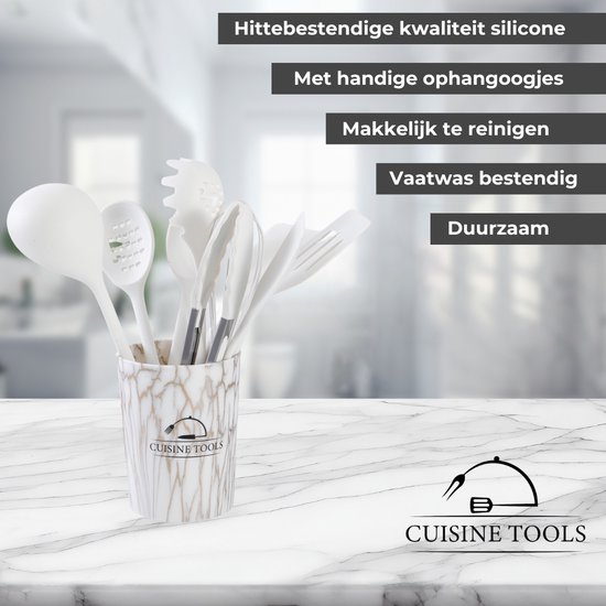 Foto: Cuisine tools keukengerei set wit kookgerei set 9 delig keuken gereedschap siliconen marmer bpa vrij plastic vrij hittebestendig ophangbaar cadeau