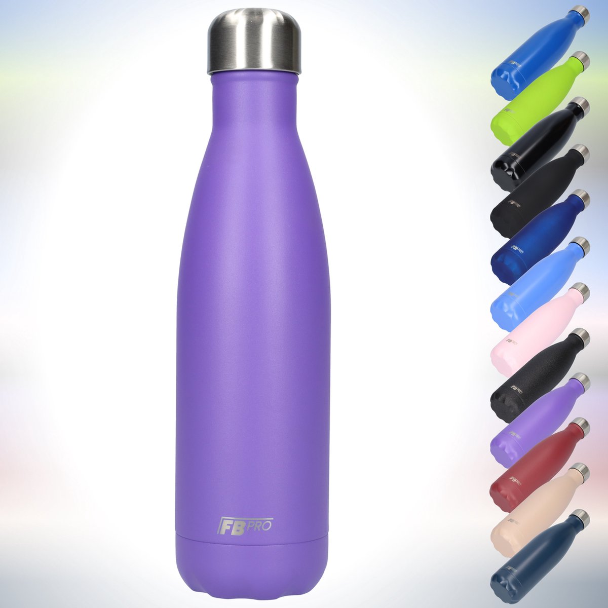 FBFS100, Thermosfles, Drinkfles, Waterfles - Modern & Slank Design - Thermos Fles voor de Warme en Koude Dagen - Dubbelwandig - Robuuste Thermoskan - 500ml - Matte Purple - Mat Paars