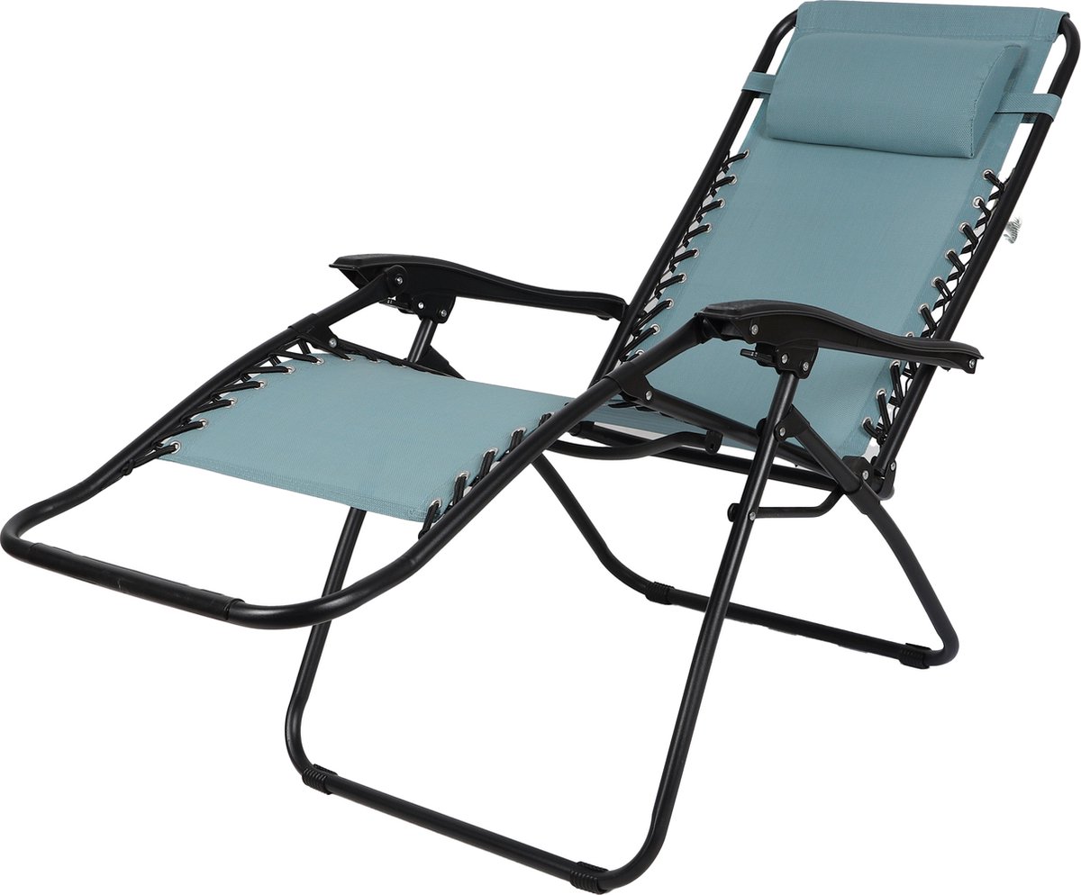 Relaxstoel - 5 Posities - Opklapbaar - Metaal - Textilene - Blauw/Grijs