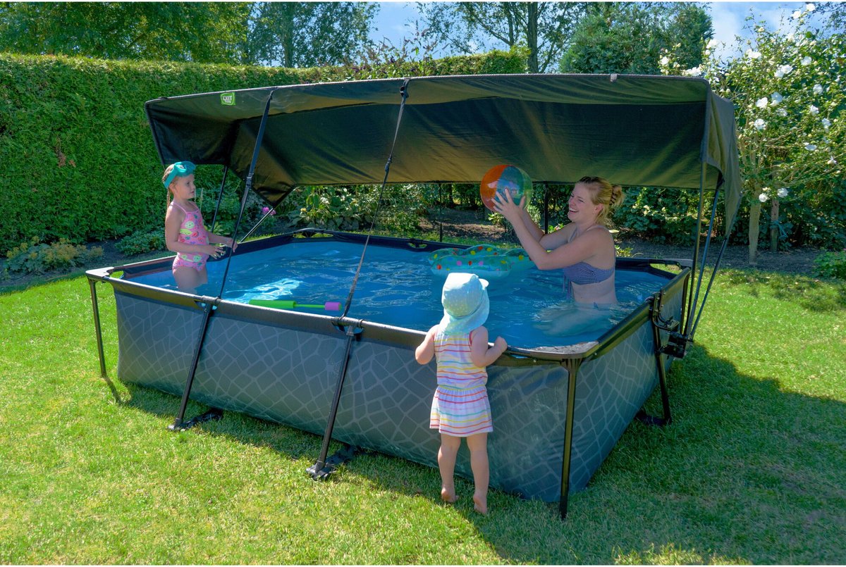 Piscine Bois EXIT TOYS 300x200x65cm - Avec Filtre Et Couvercle - Rectangulaire