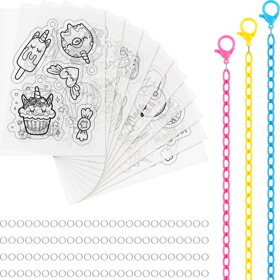 Krimpfolie Knutselpakket Unicorn (basis) - Sieraden Maken - 10 vellen krimpfolie - 3x Kunststof Broekketting - 100 Buigringen zilverkleur 0,7x6 mm