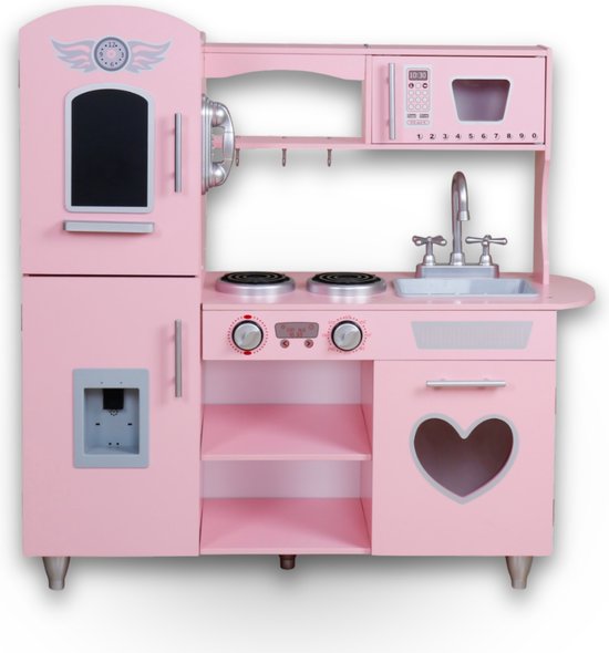 Foto: Rijoka houten speelkeuken roze met hart kinderkeuken 85x33x89cm