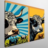 Pop art vee schilderij | Boerderijdieren in levendige pop art stijl vereeuwigd in kunstwerk | Kunst - 100x100 centimeter op Canvas | Foto op Canvas