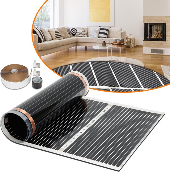 Foto: 220watt m vloerverwarming geschikt voor 1 infrarood elektrische vloerverwarming mat 2 0 x 0 5 m per stuk snijd met tussenruimten van 25 cm warming voor laminaatver parketver caravanver camperver zwart