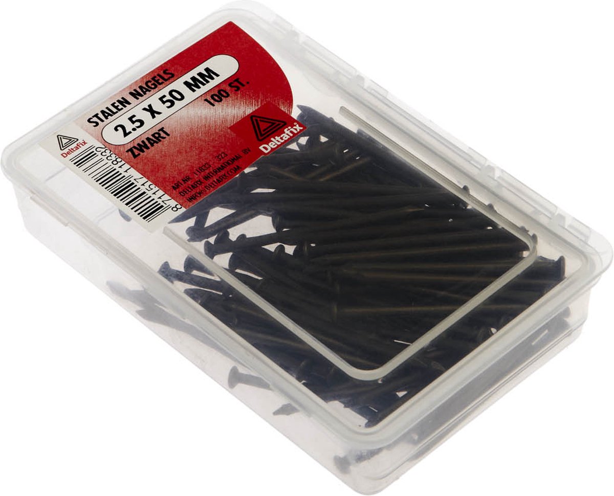 Deltafix. Muur spijkers. Voor steen en beton.STALEN NAGELS 2.5x50 MM  ZWART 100 ST. Deltafix