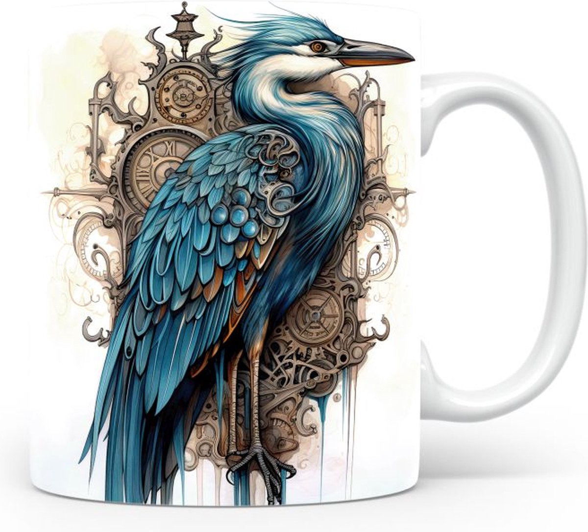 Mok met Grote blauwe reiger