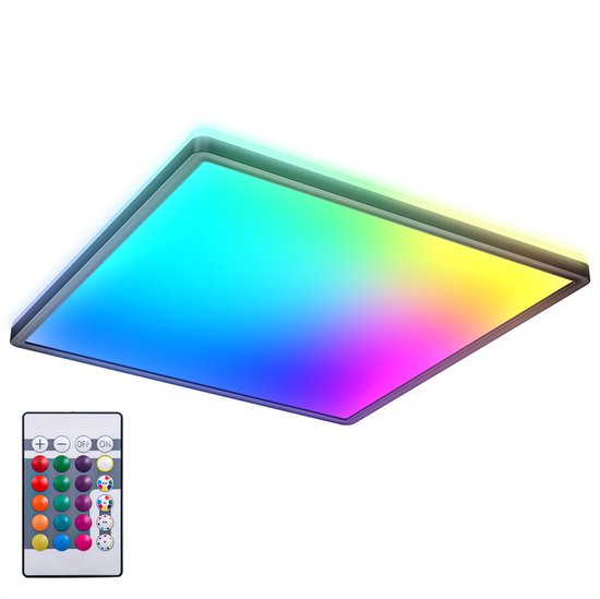 B.K.Licht - RGB LED Plafonniere - zwart - dimbaar - met indirecte licht - met afstandsbediening - l: 42cm
