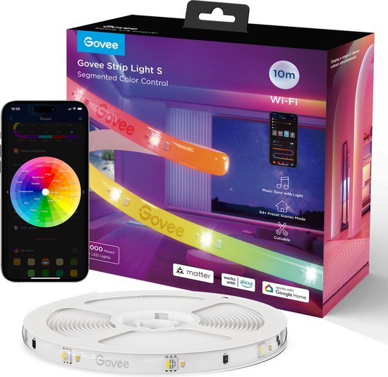 Govee Strip Light S 10 m - led strip - RGBICW - app-bediening - Alexa/Google - Matter compatibel