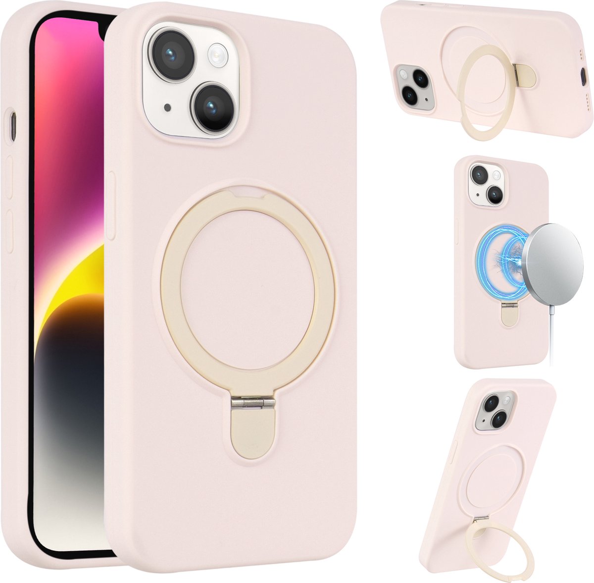 Multimedia & Accessoires Magsafe TPU Siliconen Backcover Case Hoesje met Stand geschikt voor Apple iPhone 15 Pro Max – Roze - Telefoonhoesje – met Stand – met MagSafe