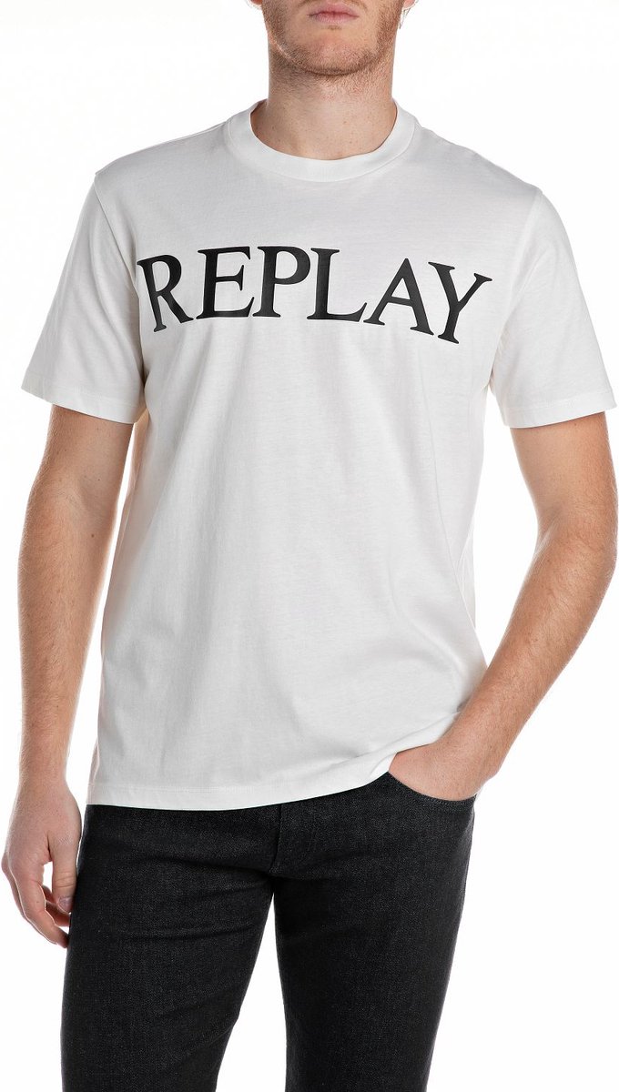 Replay Heren T-Shirt BASIC JERSEY BIG 30/1 regular fit Wit 3XL Ronde Hals Volwassenen