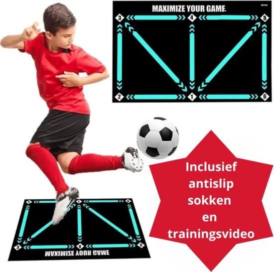 Voetbal Trainingsmat - Dribbelmat - Voetbal Training Mat met Sokken - Voetbaltrainingsmateriaal - Voetbal Trainingsmateriaal - Voetbal Training - Voetbal Spullen - VoetbalDribbelen - Incl. trainingsvideo en sokken - 90x60 cm - Opvouwbaar