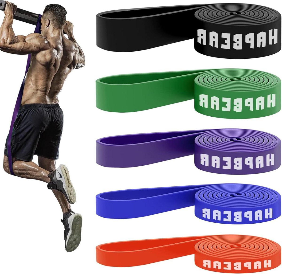 Set van 5 Weerstandsbanden voor Pilates Training en Stretching - Spierbanden Fitness voor Fysiotherapie en Yoga in Sportschool
