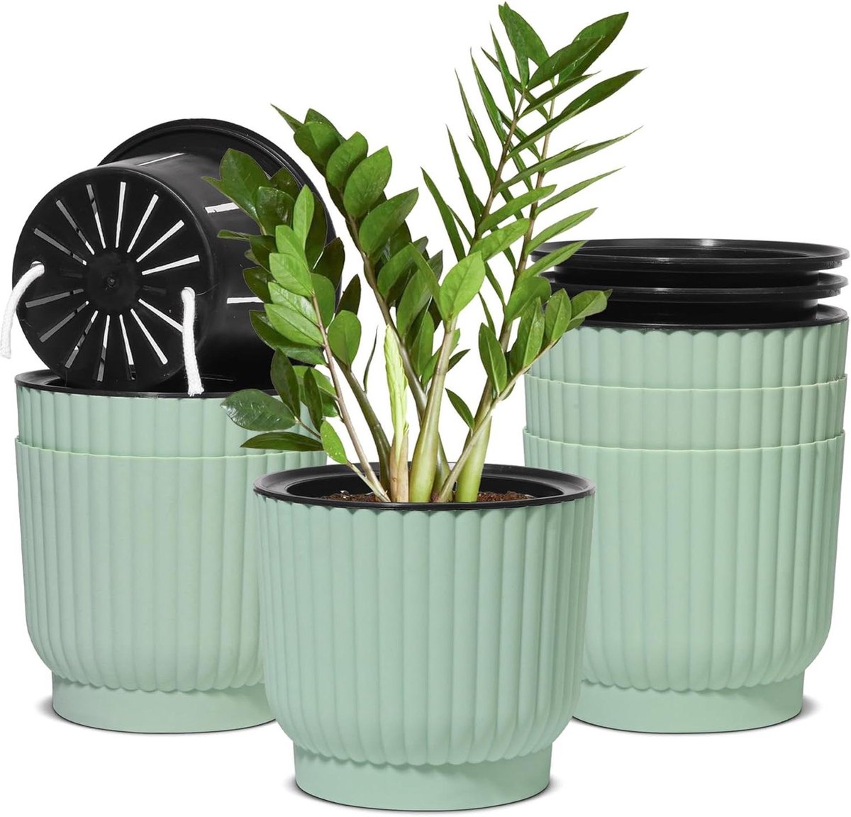Zelfbewaterende potten - 6 stuks - plastic plantenpotten - vensterbank bloempotten - Afrikaanse viooltjes - binnen- en buitenplanten - groen