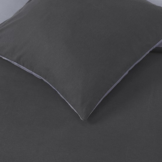 VISION Flanel - Tweezijdig omkeerbaar Dekbedovertrekset - 100% katoen flanel: warm en zacht - Eenpersoons - Dekbedovertrek 140 x 200 cm met 1 bijhorende sloop - Grijs / Antraciet - Oekotex gecertificeerd van VISION — afbeelding 2