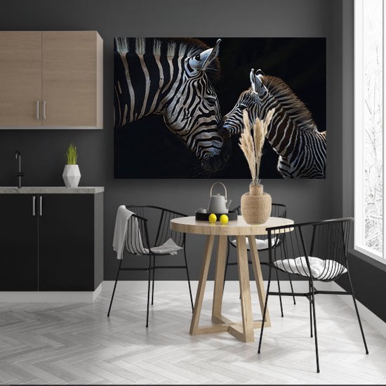 Zebra schilderij op glas - Dieren glasschilderij - Schilderijen Zebras - Klassieke schilderijen - Acrylglas schilderijen - Decoratie woonkamer acrylglas 90x60 cm