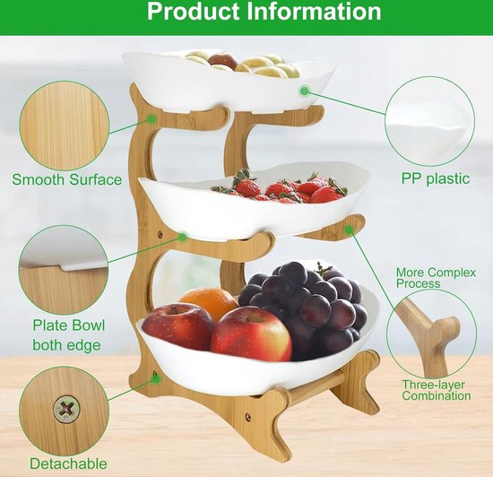 Fruitetagère - Moderne fruitschaal - 3 verdiepingen - Zwart - Metaal Fruitetagère - Moderne fruitschaal - 3 verdiepingen - Zwart - Metaal